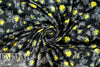 NY designer yellow flowers on black silk charmeuse