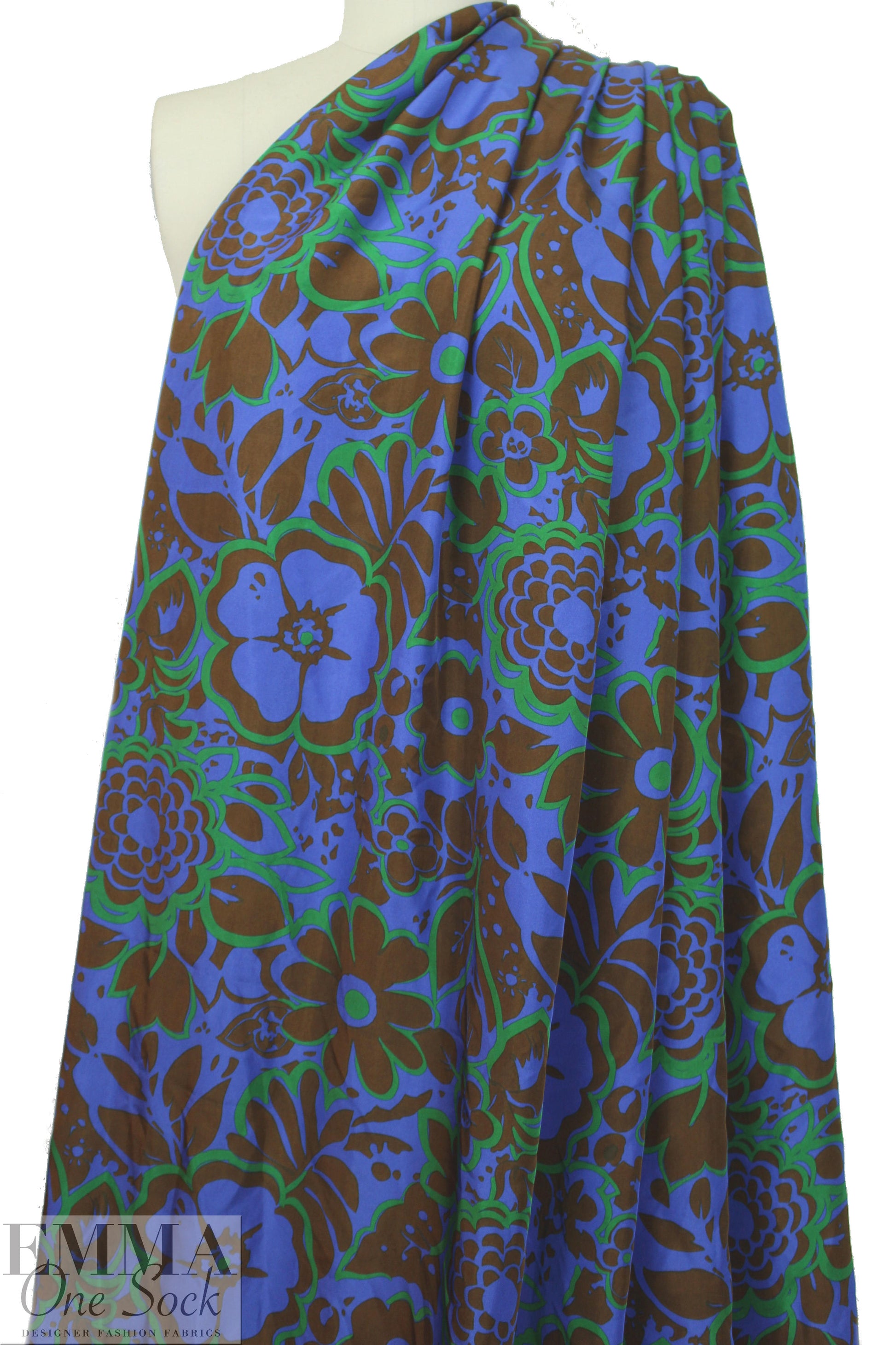 NY designer blue/kelly/nutmeg floral silk blouseweight