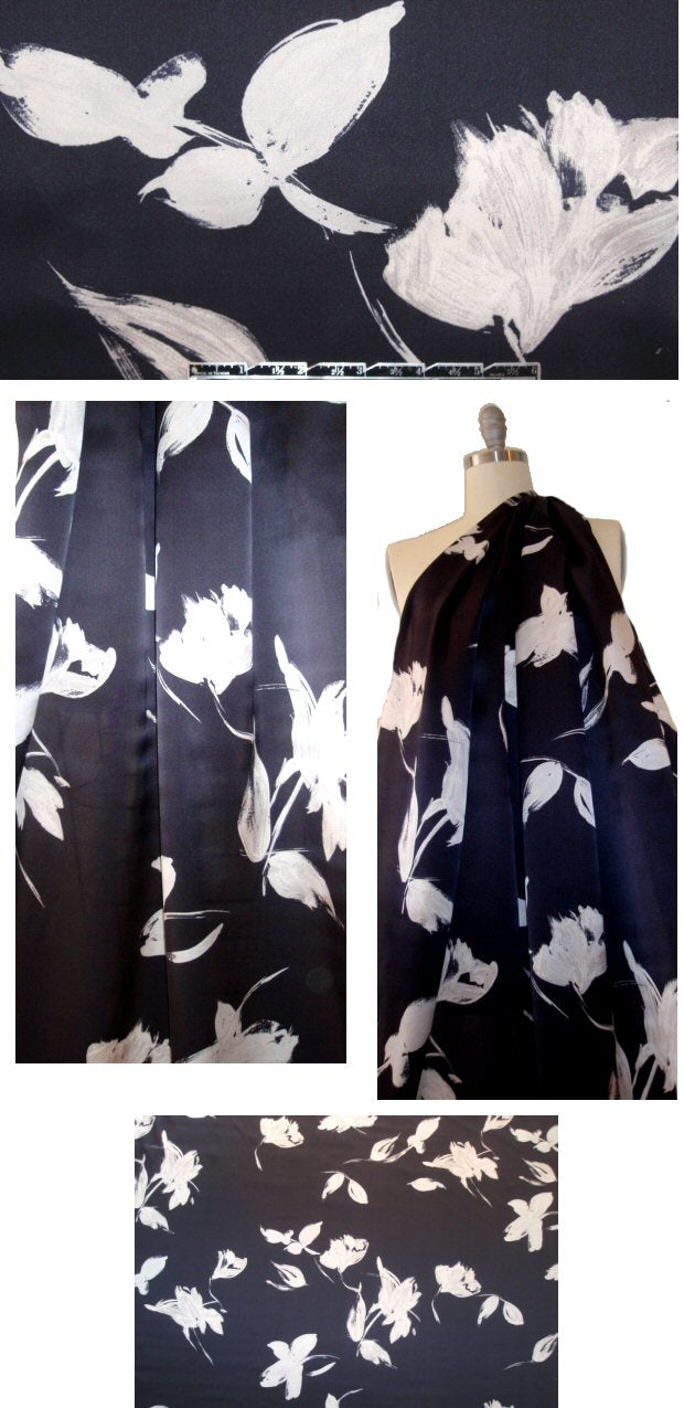 Italian midnight abstracted flowers silk charmeuse