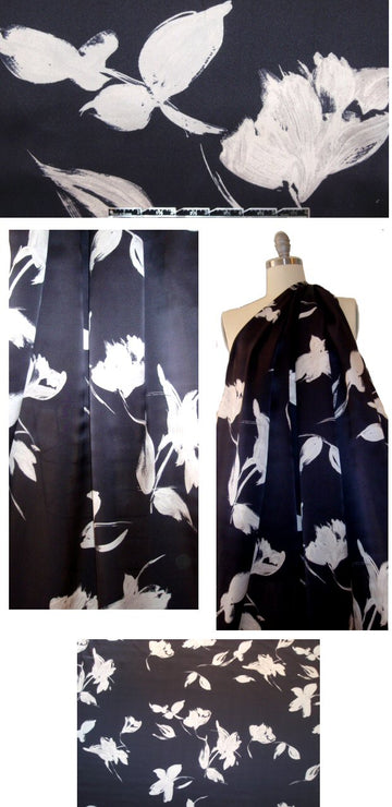 Italian midnight abstracted flowers silk charmeuse
