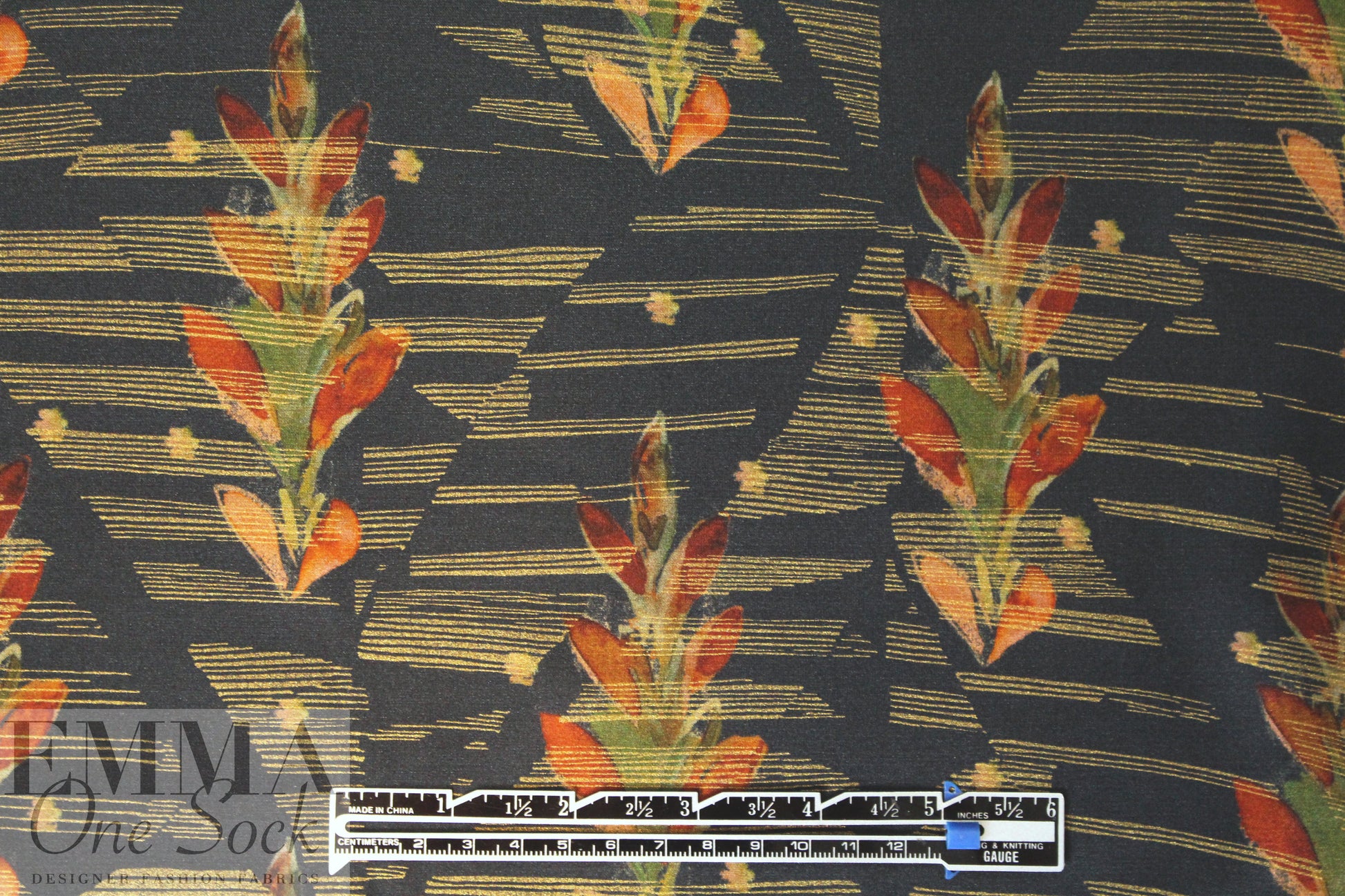 Italian viscose/silk - leaf motif with antique gold