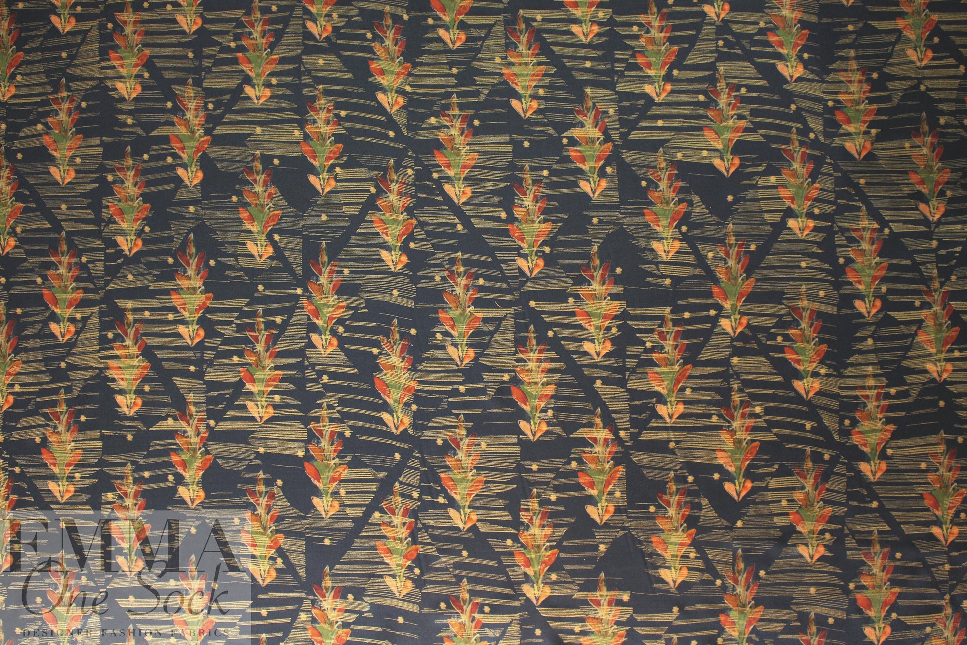 Italian viscose/silk - leaf motif with antique gold