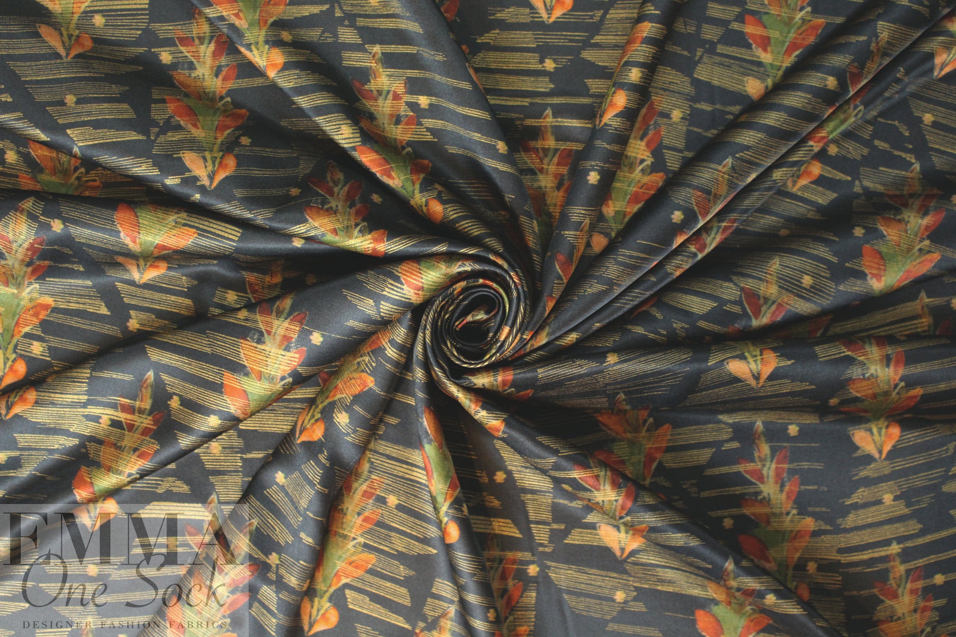 Italian viscose/silk - leaf motif with antique gold