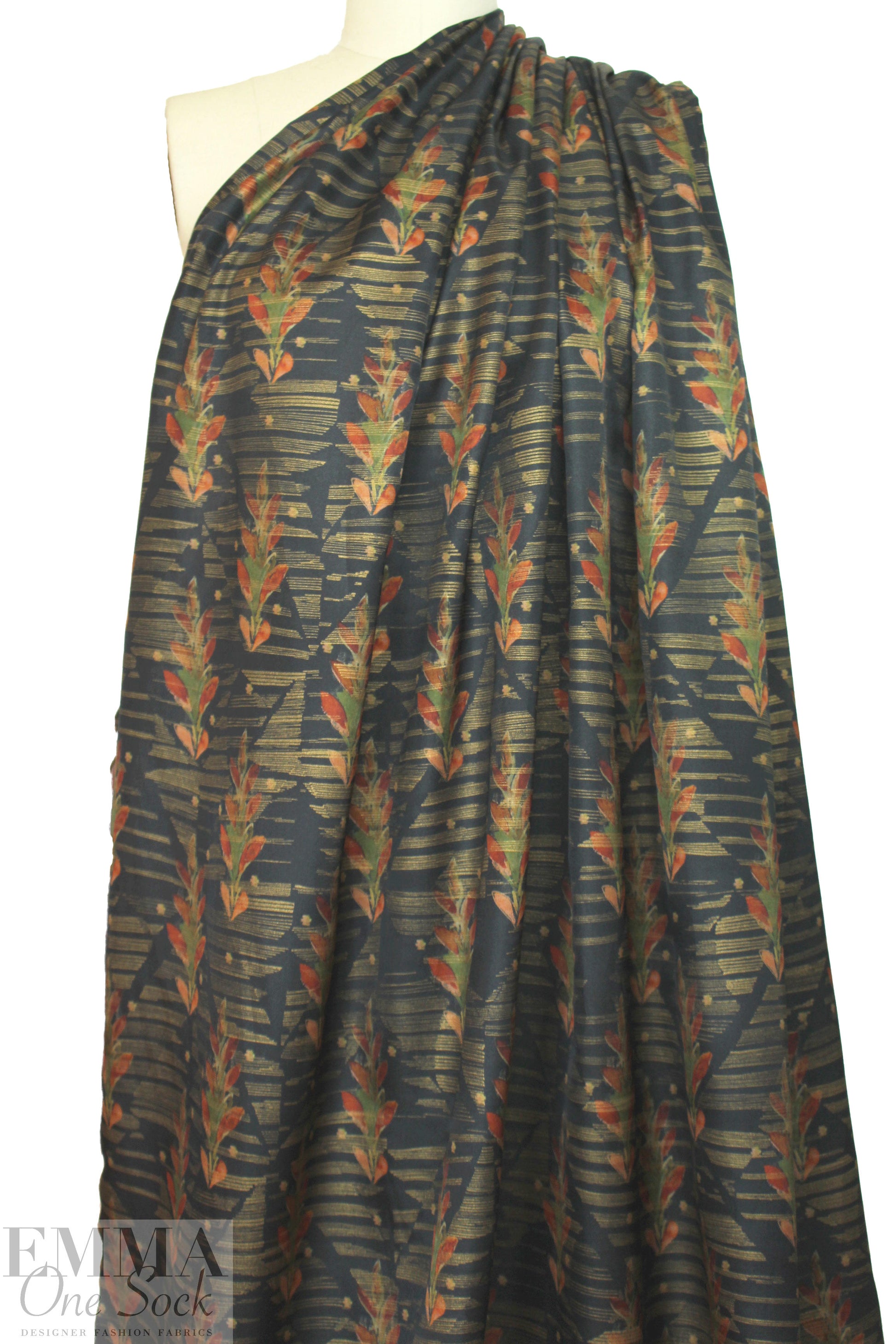 Italian viscose/silk - leaf motif with antique gold
