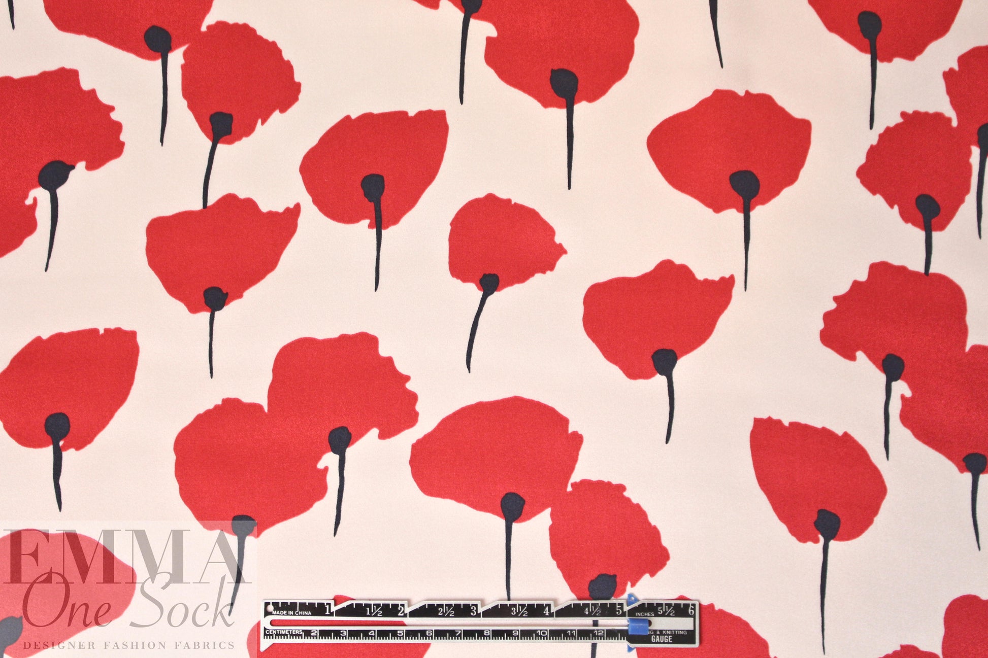 Italian stylized poppies silk charmeuse