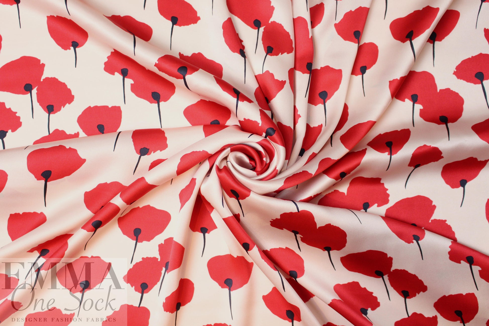 Italian stylized poppies silk charmeuse