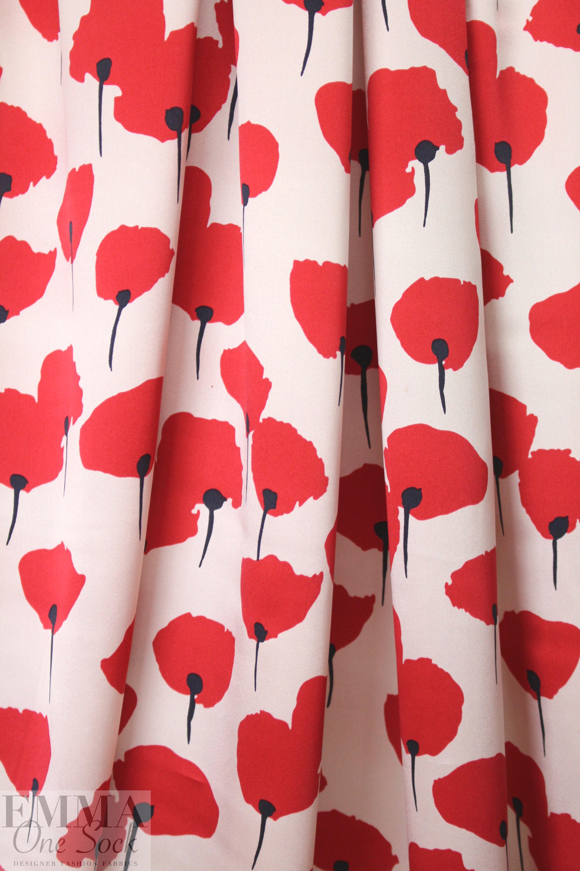Italian stylized poppies silk charmeuse