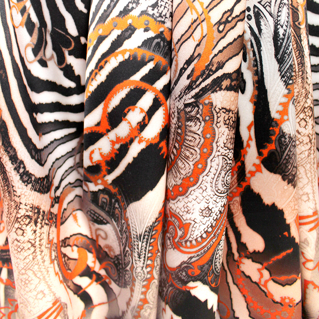Italian 'paisley zebra' silk stretch charmeuse 1 yard