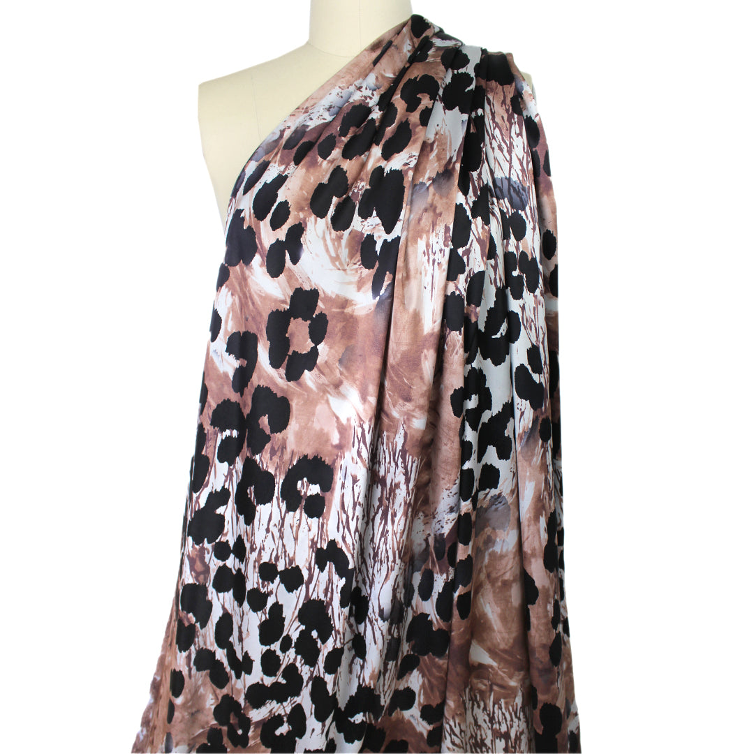 Italian 'ink-brush leopard' silk stretch charmeuse