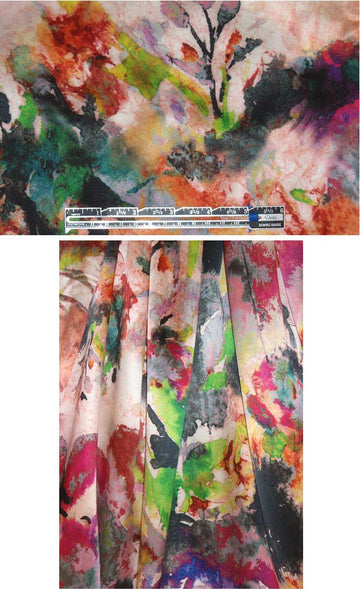 watercolor abstract floral design silk satin 2.125 yds