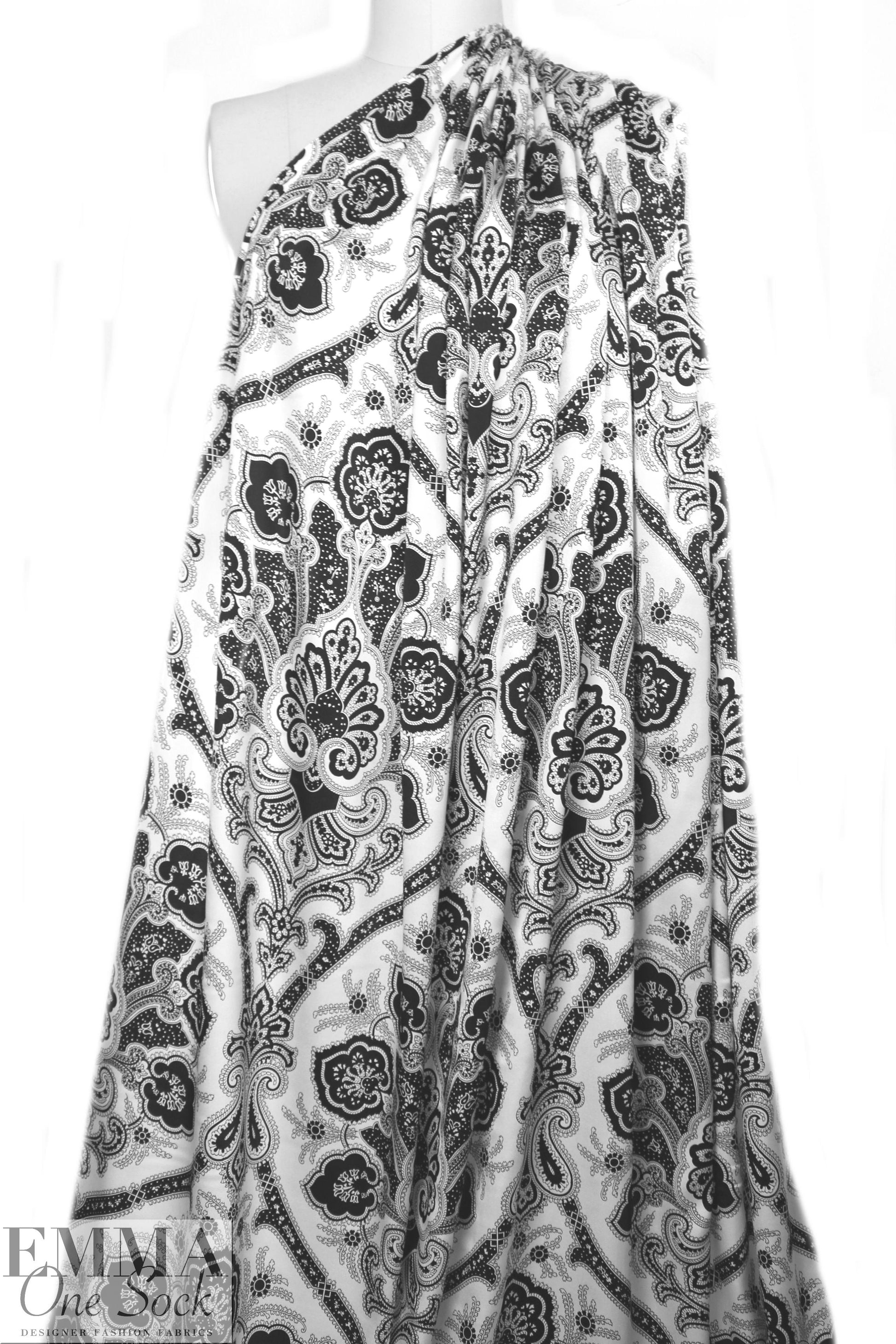 Caroline C0nstas scrollwork stretch silk charmeuse - b/w 1.75 yd