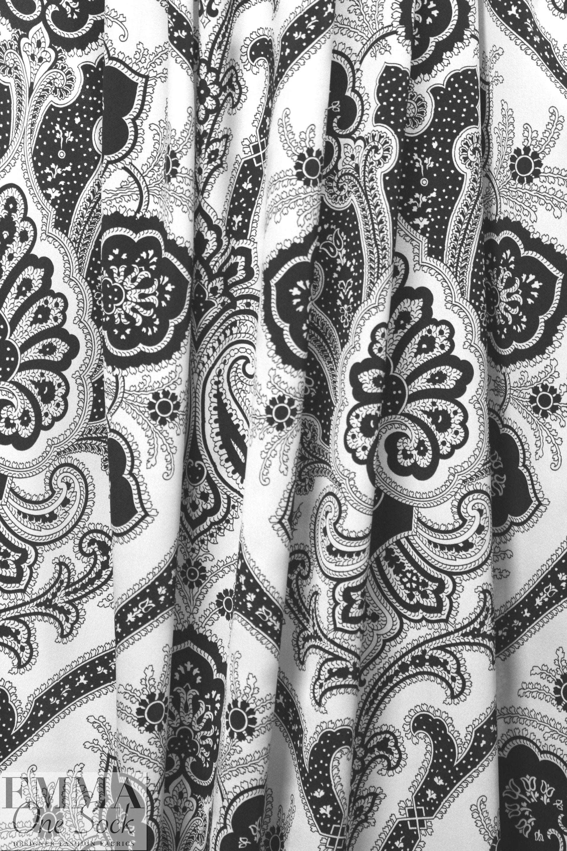 Caroline C0nstas scrollwork stretch silk charmeuse - b/w 1.75 yd