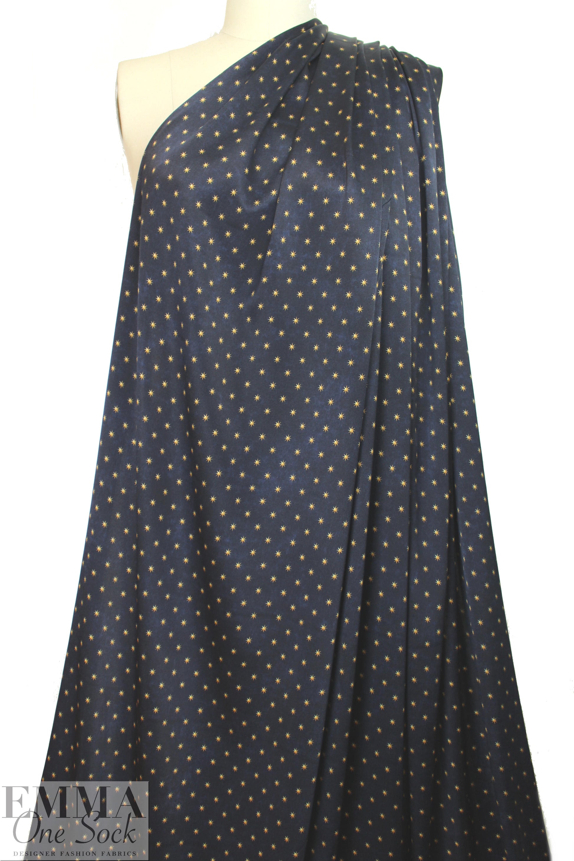 Caroline C0nstas starry stretch silk charmeuse - navy 1.125 yds