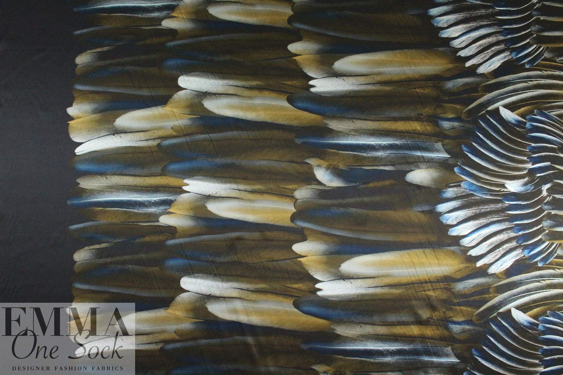Carmen Marc Va1vo feather fantasy silk charmeuse 1.625 yds