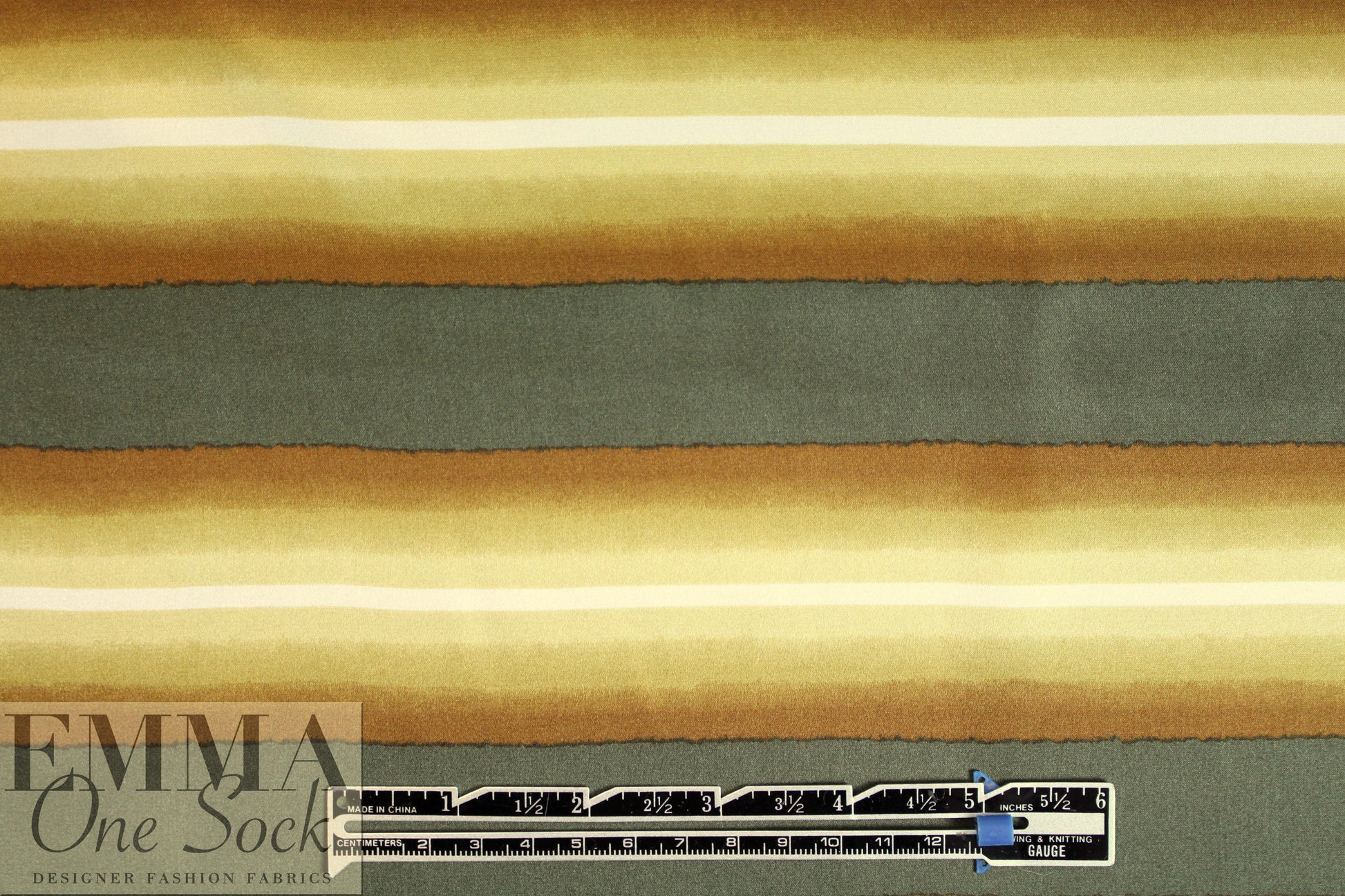 CA designer loden/shades of gold stripe silk charmeuse