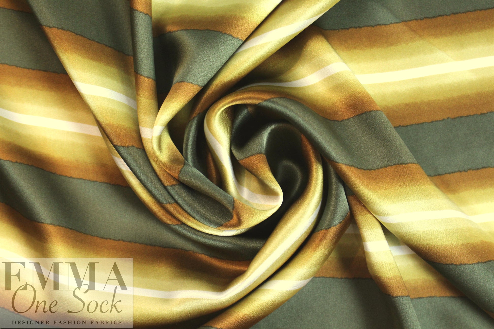 CA designer loden/shades of gold stripe silk charmeuse 1 yard