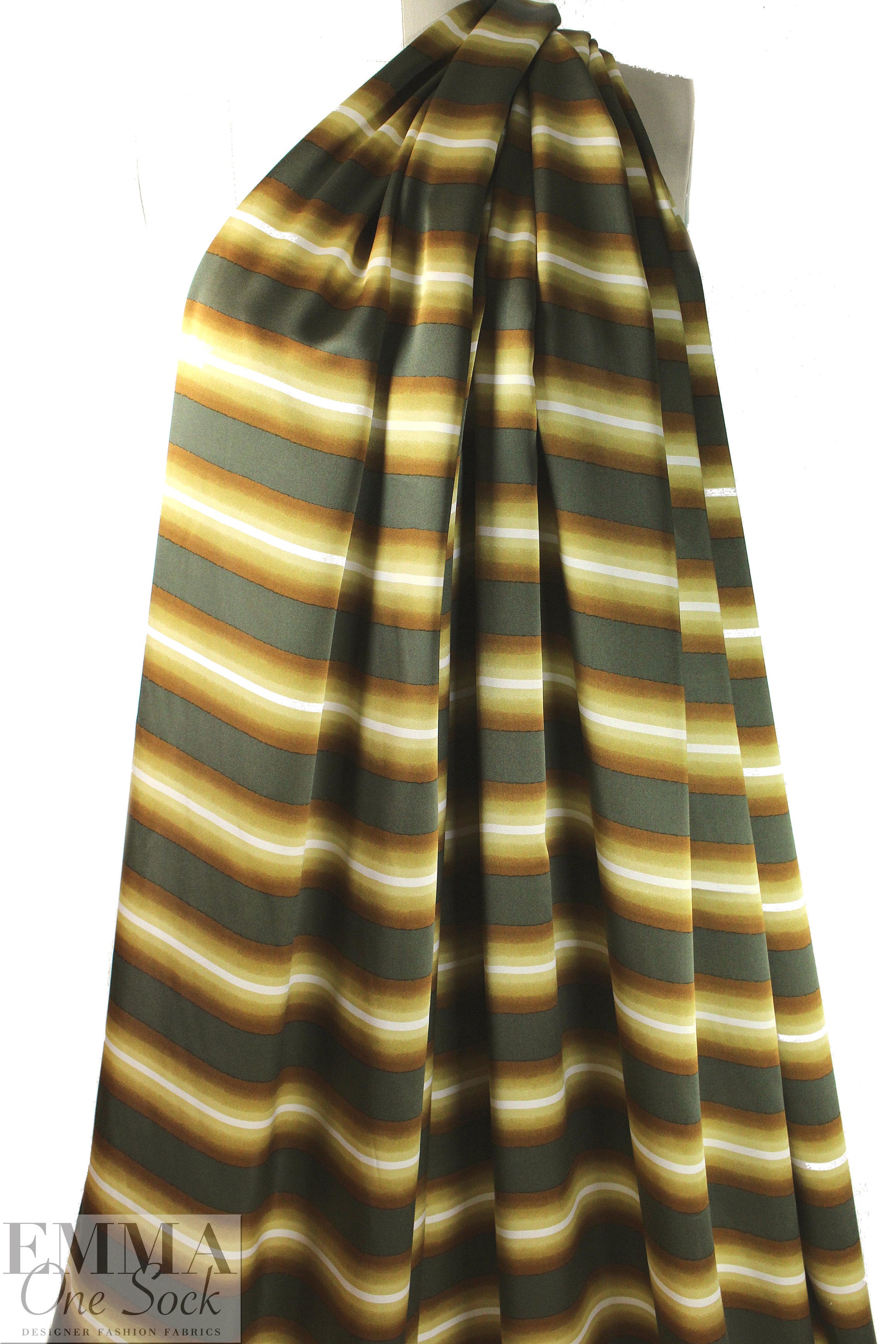CA designer loden/shades of gold stripe silk charmeuse 1 yard