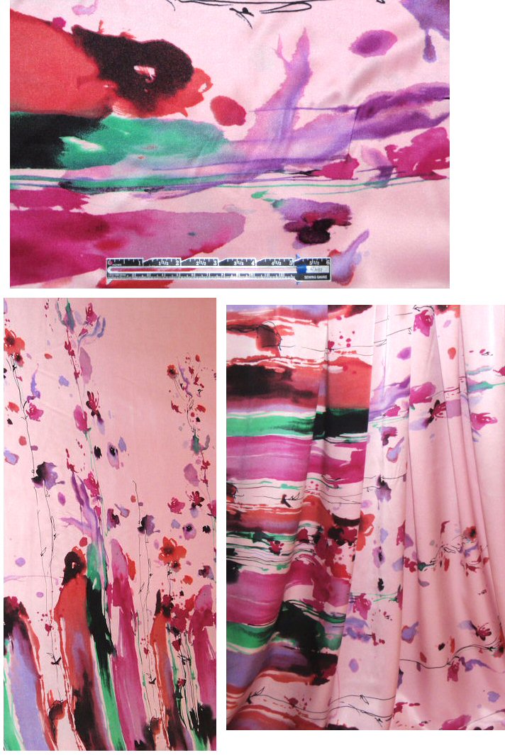 David Meister abstract flower border silk charmeuse