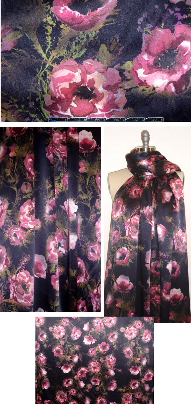 Italian rose/olive floral display silk charmeuse
