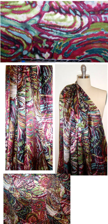 J'Envie plum/teal abstract silk charmeuse