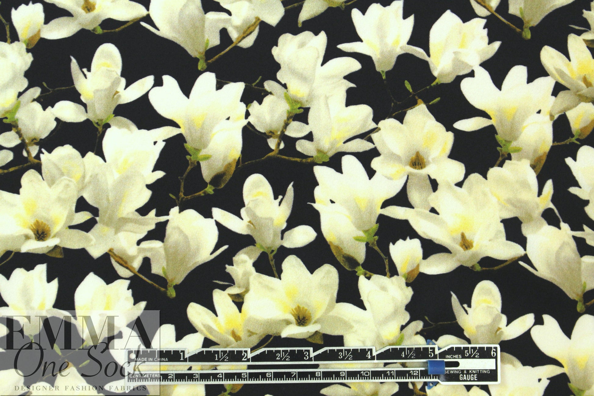 Italian magnolia blossoms silk charmeuse 1.375 yd