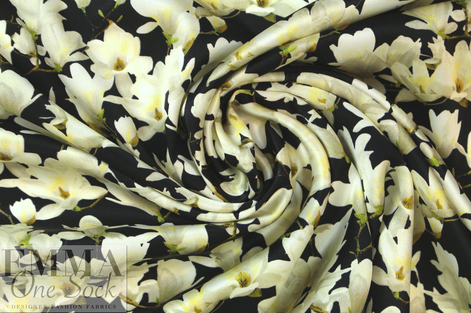 Italian magnolia blossoms silk charmeuse 1.375 yd