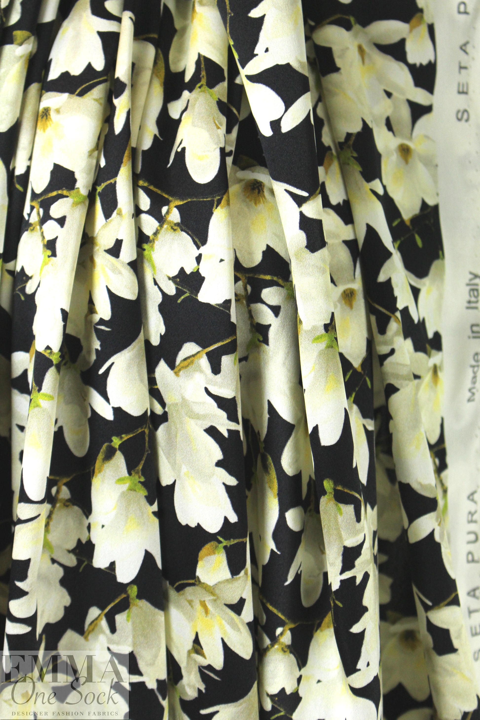 Italian magnolia blossoms silk charmeuse