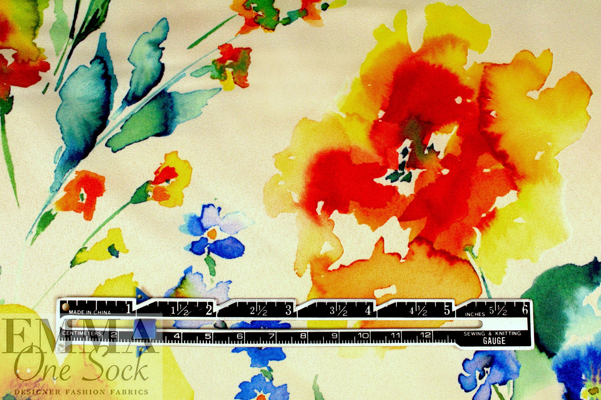 NY designer watercolor floral silk stretch charmeuse 1 yard
