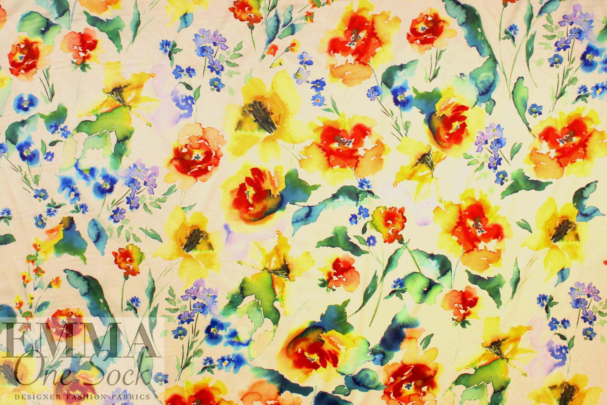 NY designer watercolor floral silk stretch charmeuse 2 yd