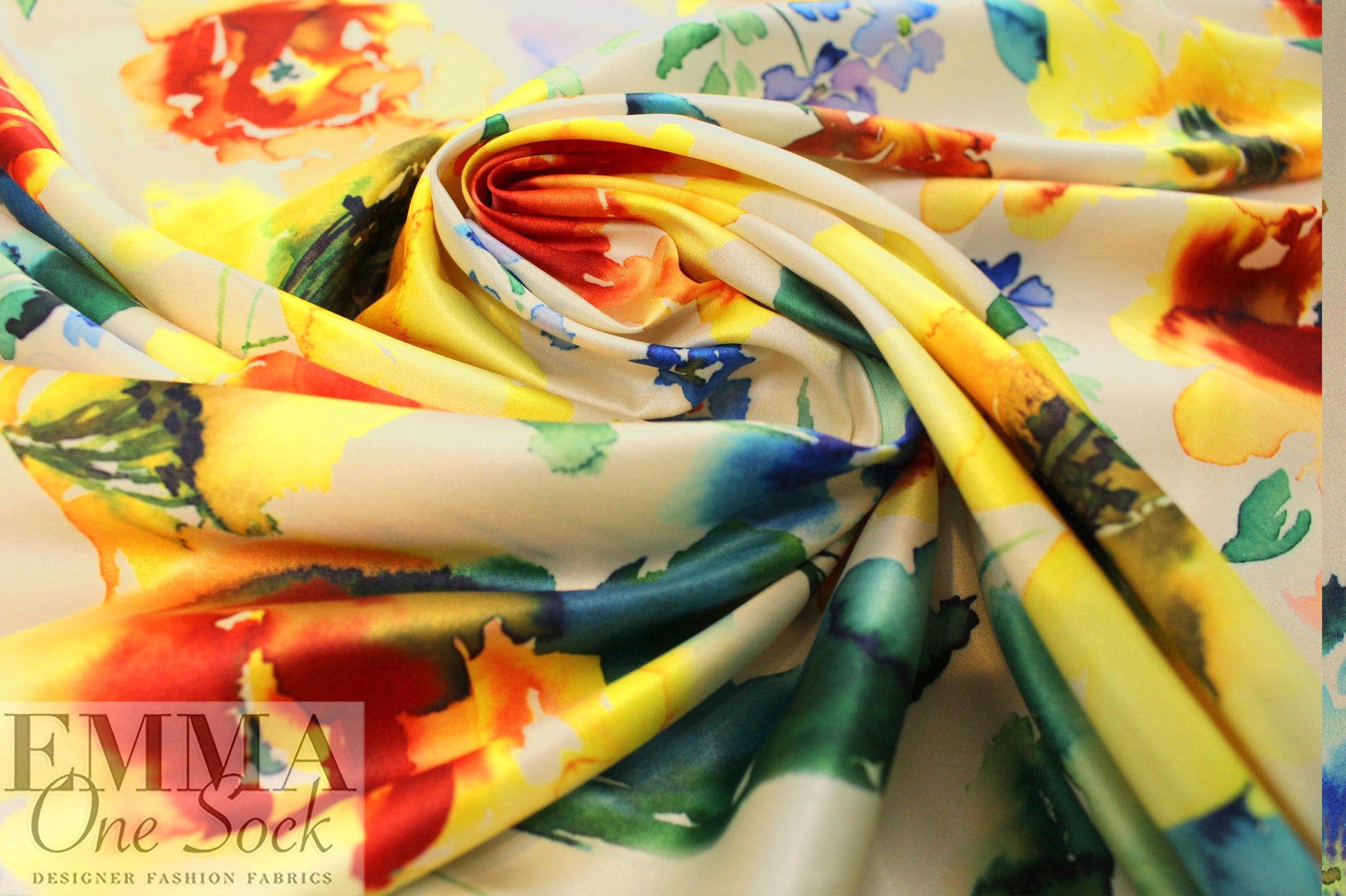 NY designer watercolor floral silk stretch charmeuse 1 yard