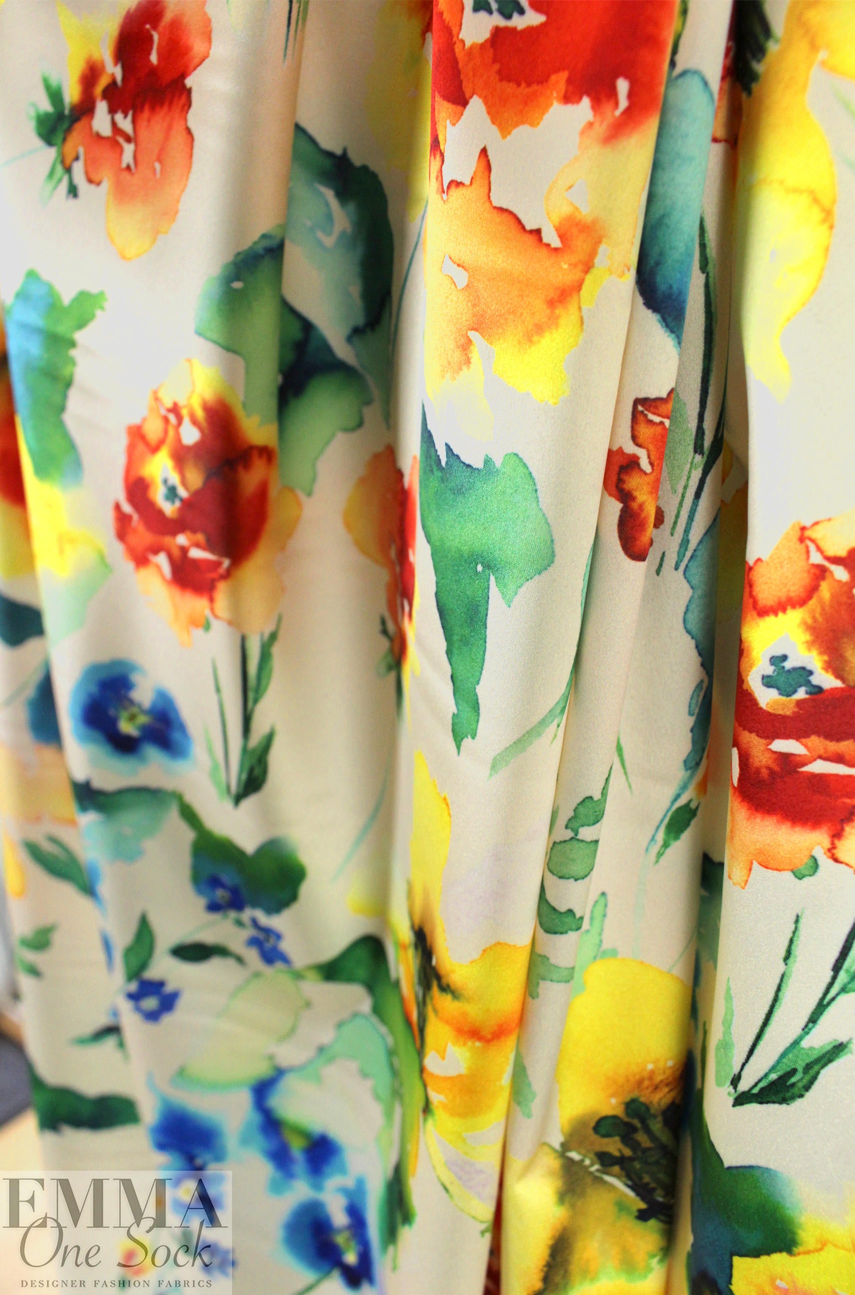 NY designer watercolor floral silk stretch charmeuse 2 yd