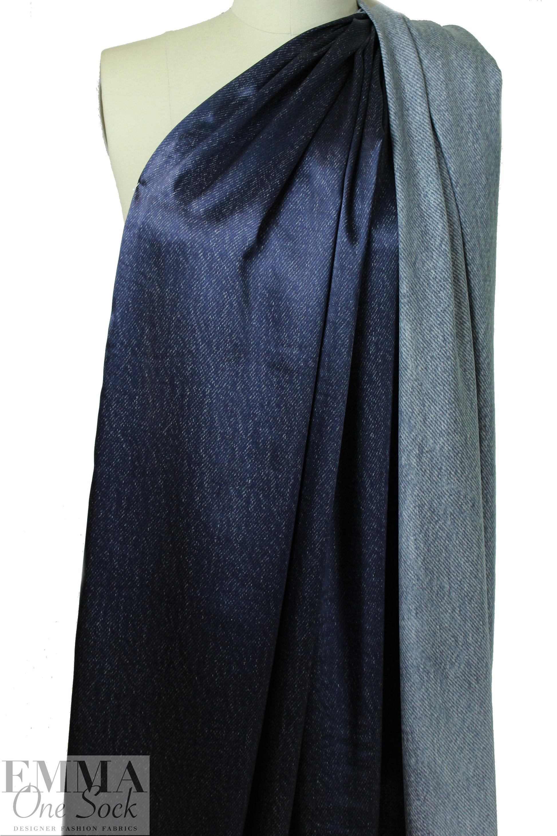 Italian 'denim look' silk charmeuse