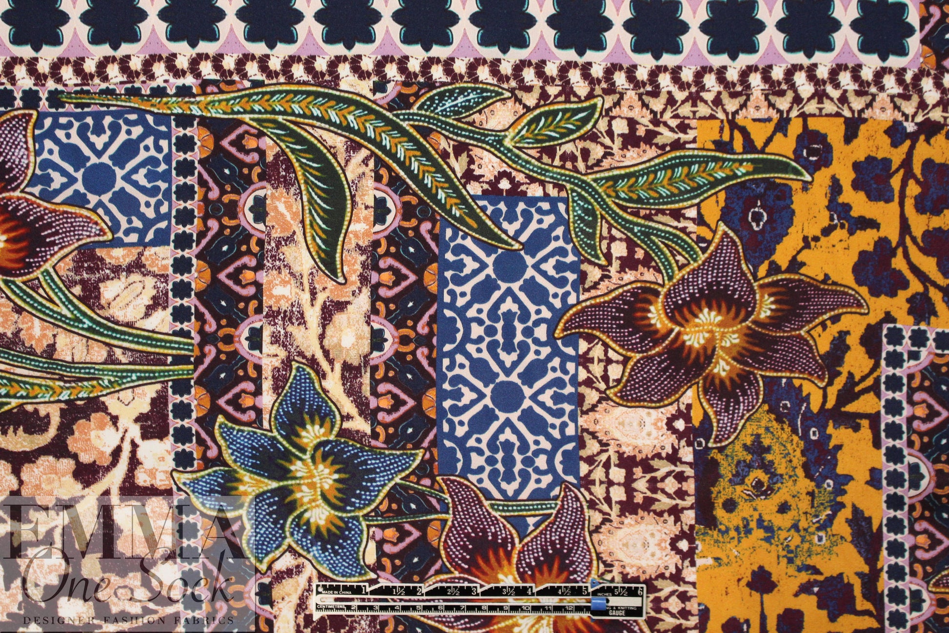 Italian decorative floral montage print silk charmeuse