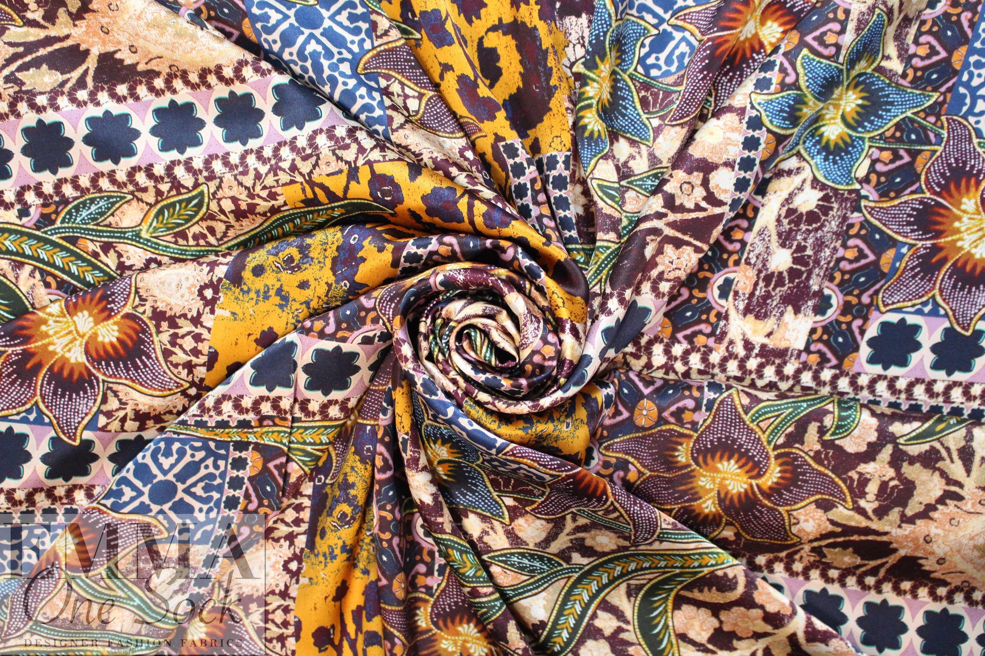 Italian decorative floral montage print silk charmeuse