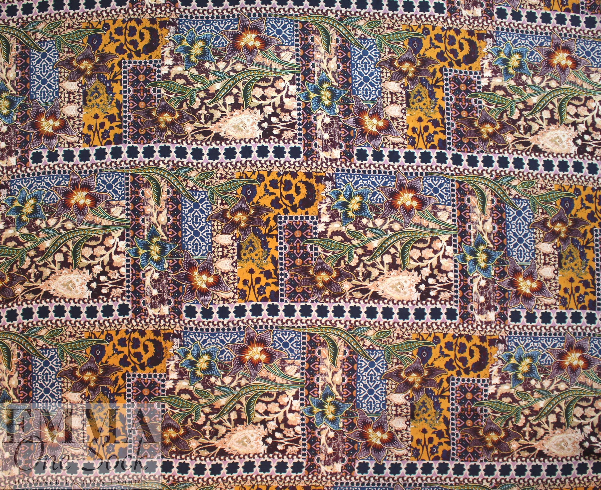 Italian decorative floral montage print silk charmeuse