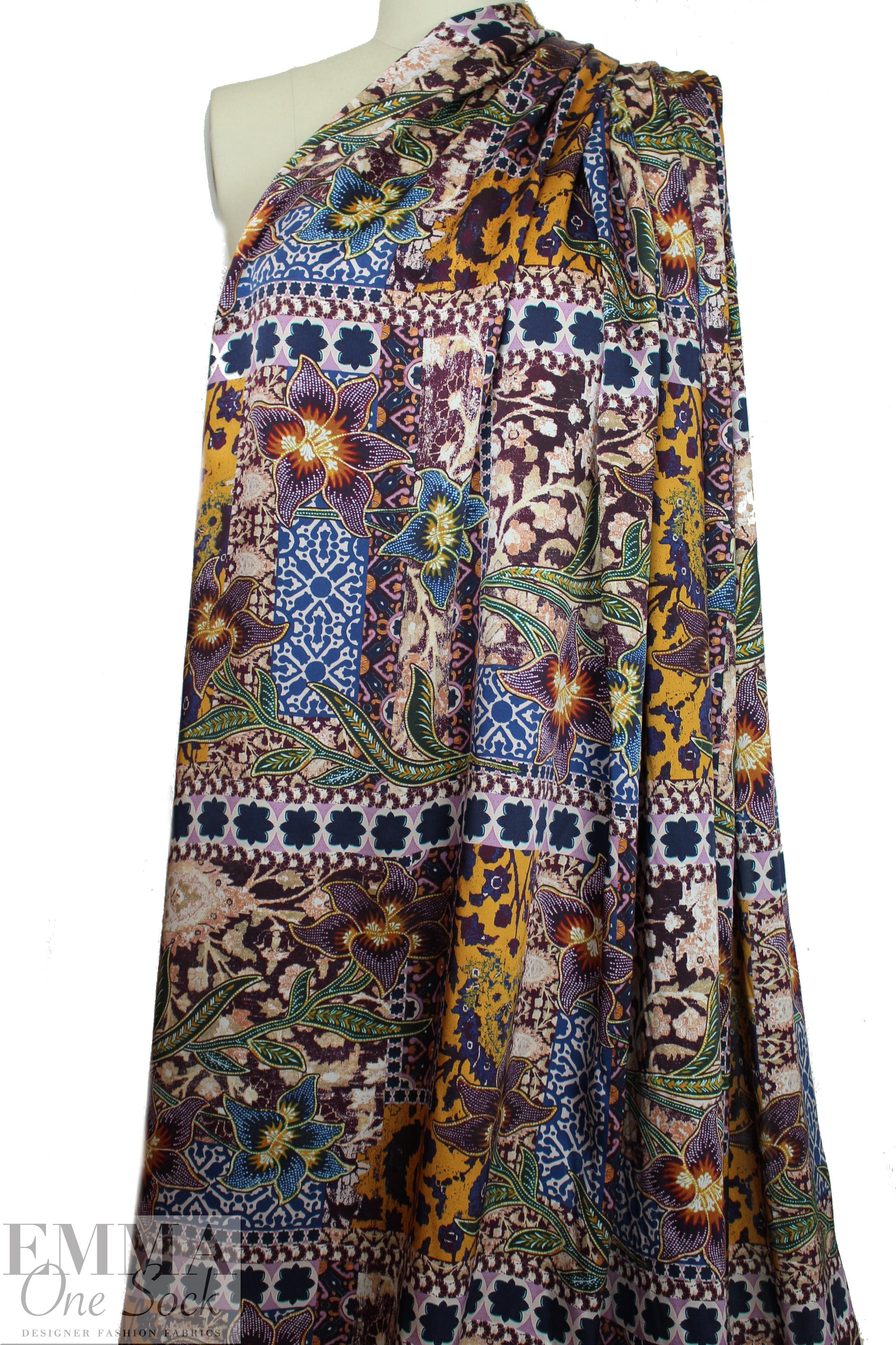 Italian decorative floral montage print silk charmeuse