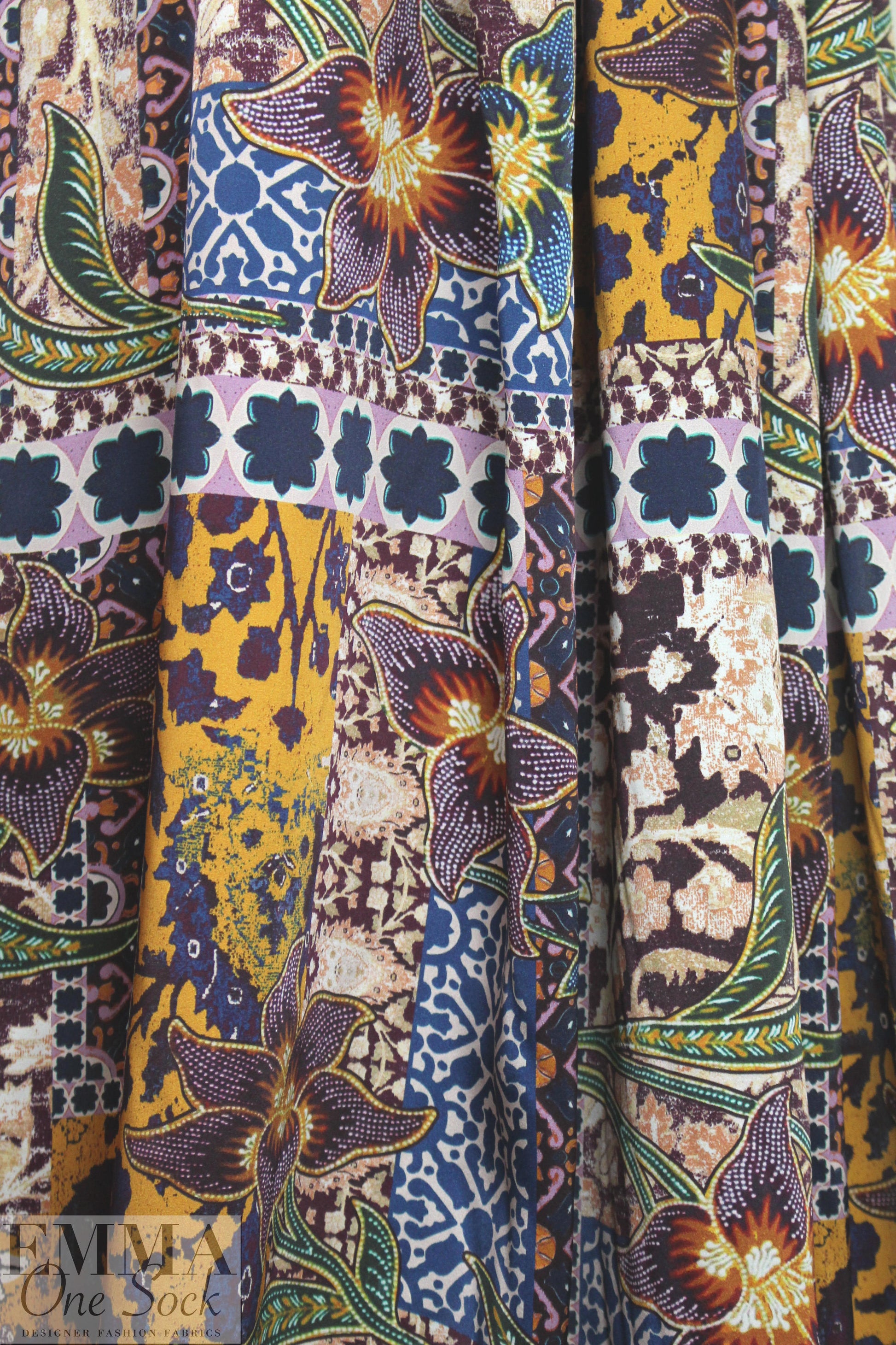 Italian decorative floral montage print silk charmeuse