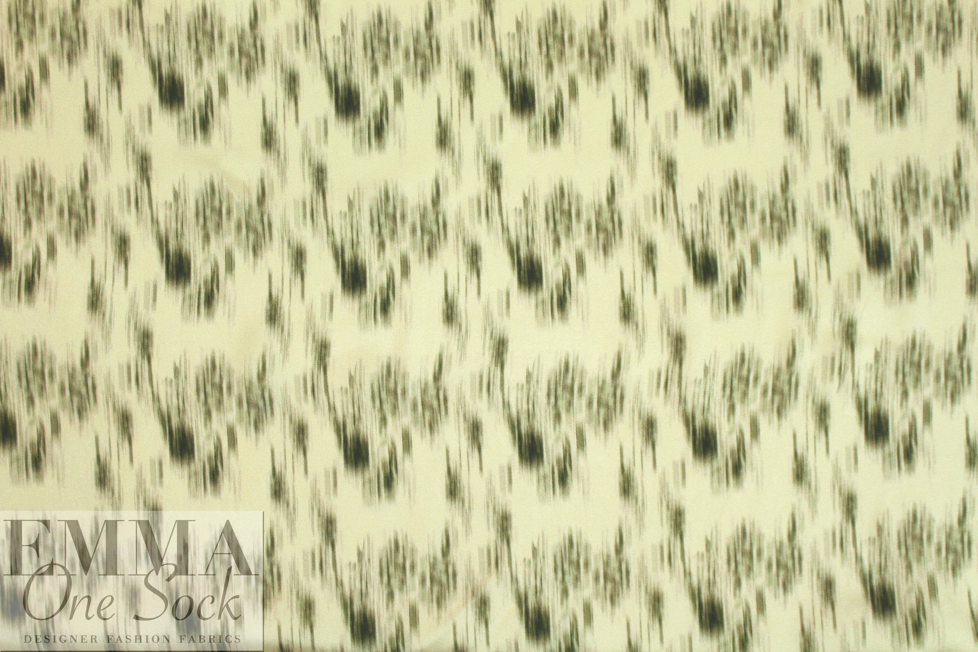 NY designer loden/ivory edgy abstract silk stretch charmeuse