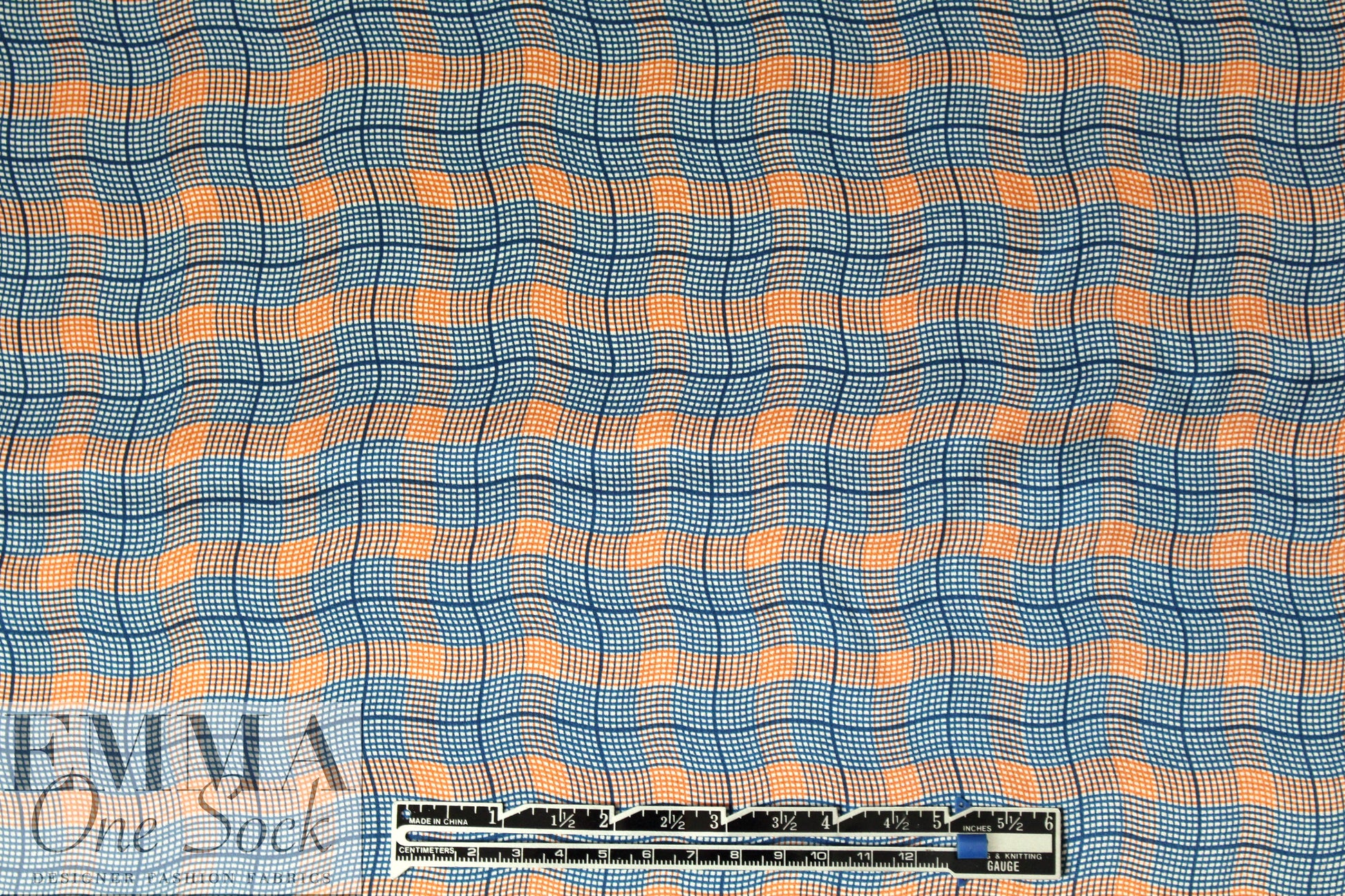 NY designer teal/tangerine wavy plaid silk charmeuse