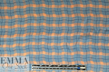 NY designer teal/tangerine wavy plaid silk charmeuse