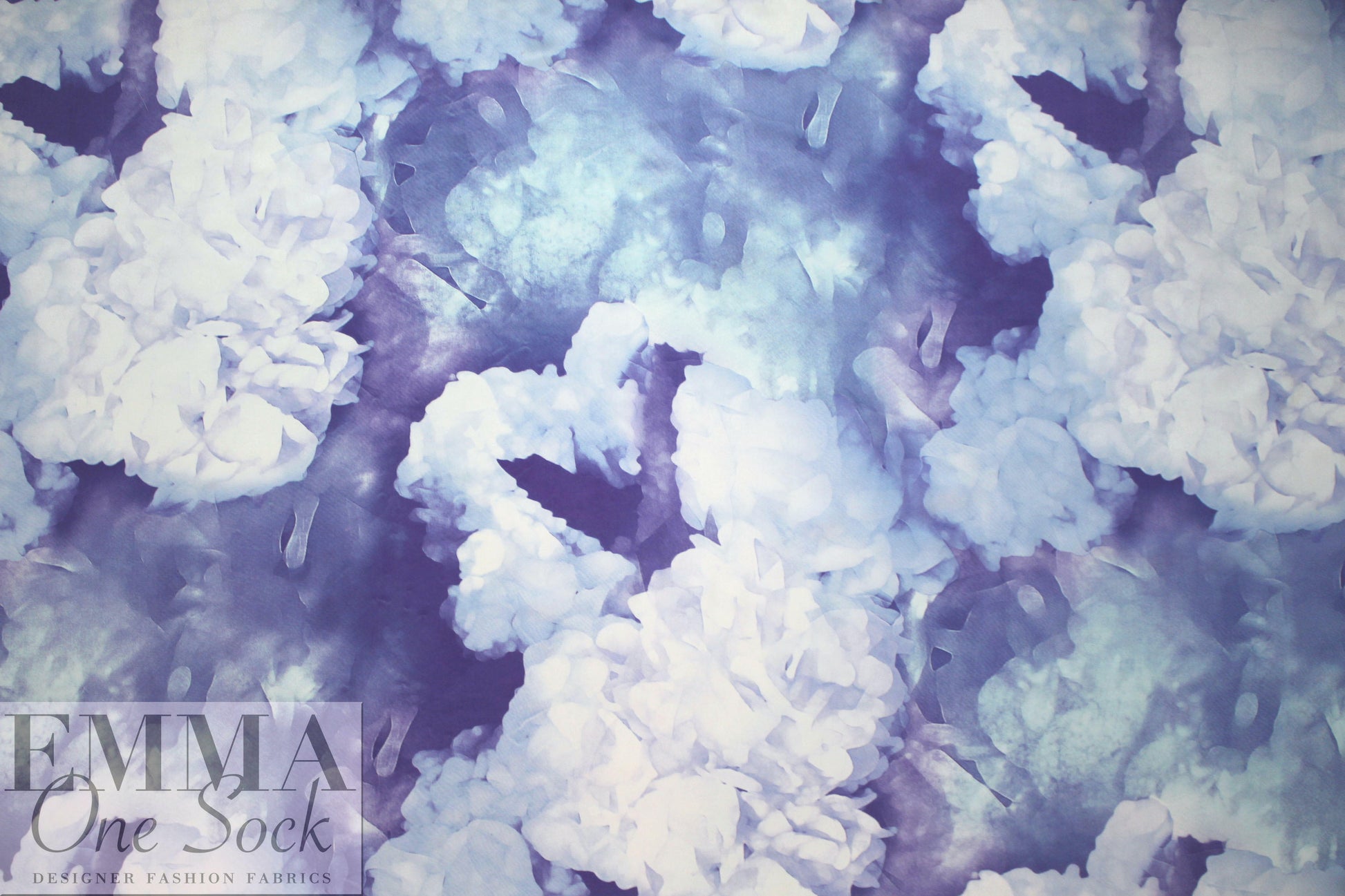 Italian 'abstract blues' silk satin face chiffon