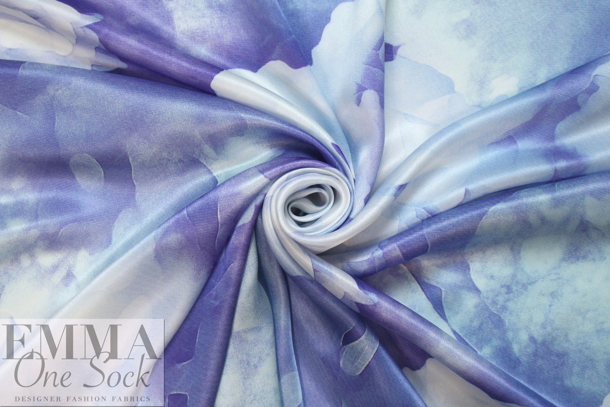 Italian 'abstract blues' silk satin face chiffon