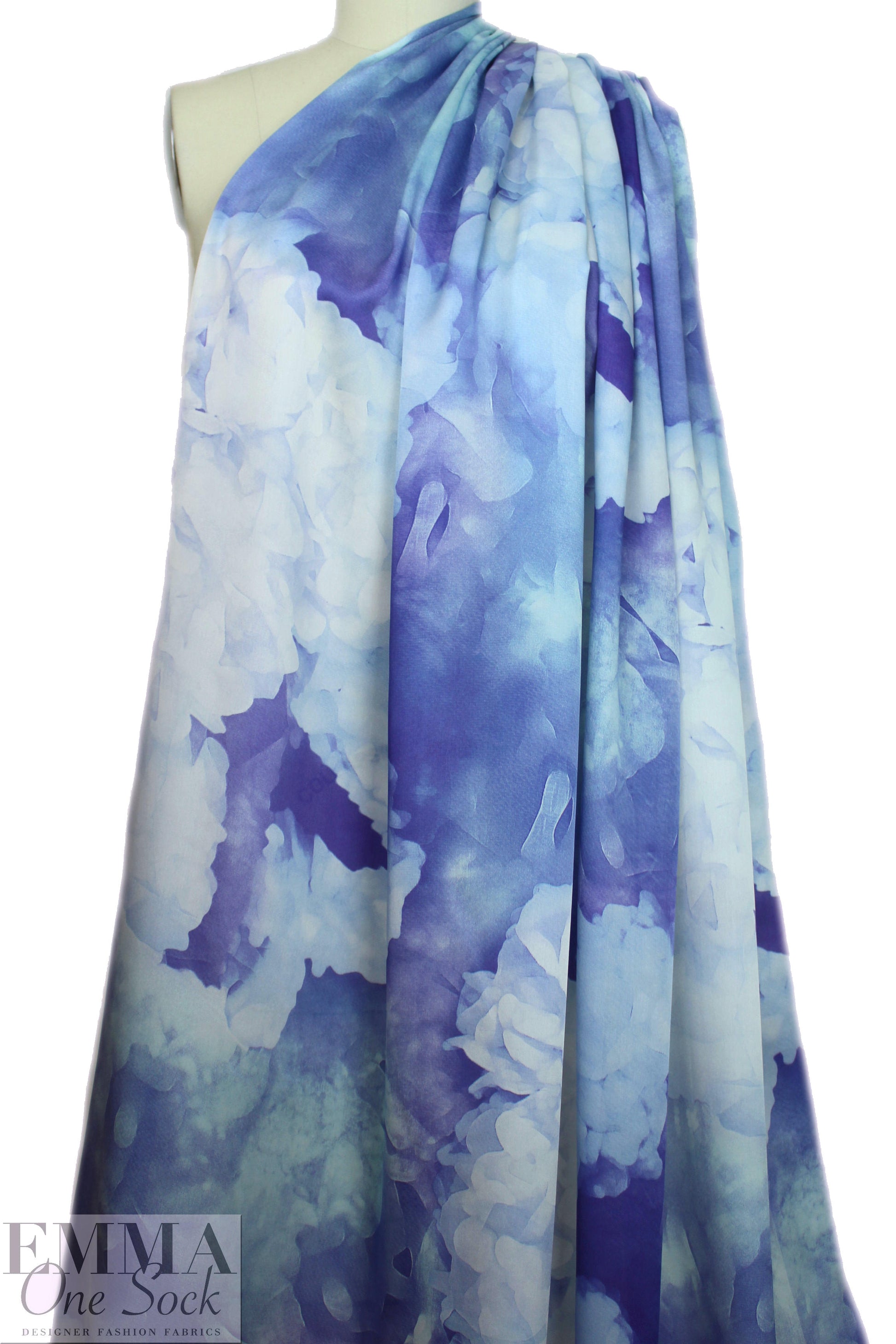 Italian 'abstract blues' silk satin face chiffon