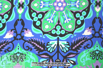 NY designer blue/green deco motif silk charmeuse