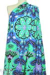 NY designer blue/green deco motif silk charmeuse
