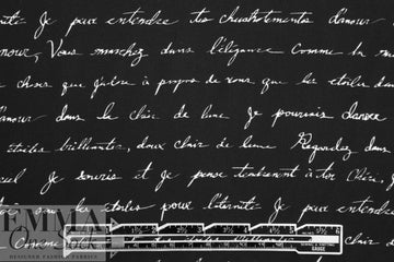 Italian cream on black french script silk charmeuse