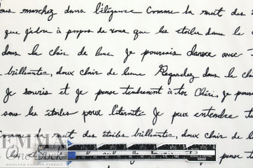 Italian black on cream french script silk charmeuse .95 yds