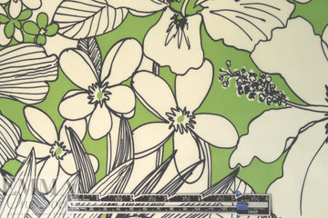 Italian decorative floral silk charmeuse - light lime/ivory