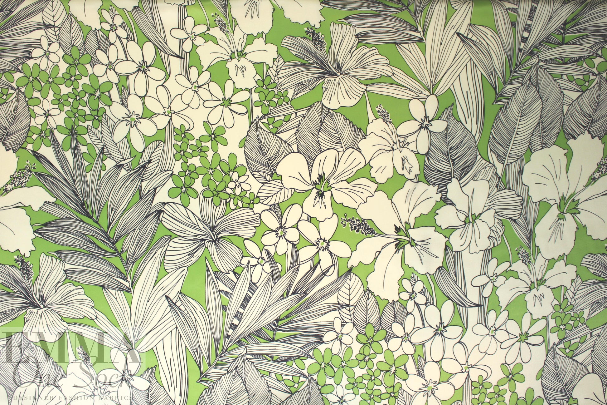 Italian decorative floral silk charmeuse - light lime/ivory