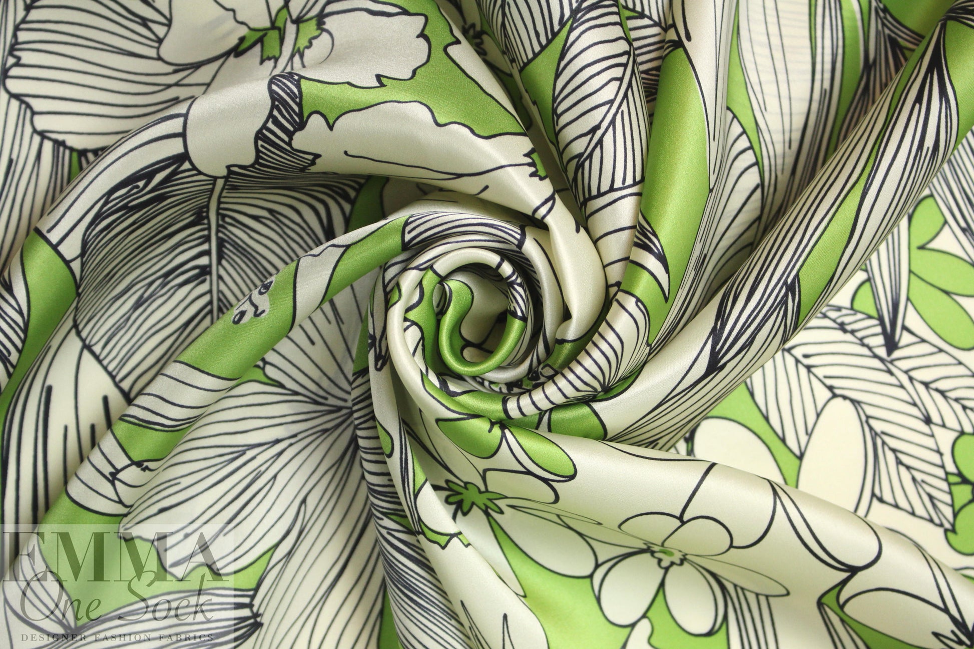 Italian decorative floral silk charmeuse - light lime/ivory